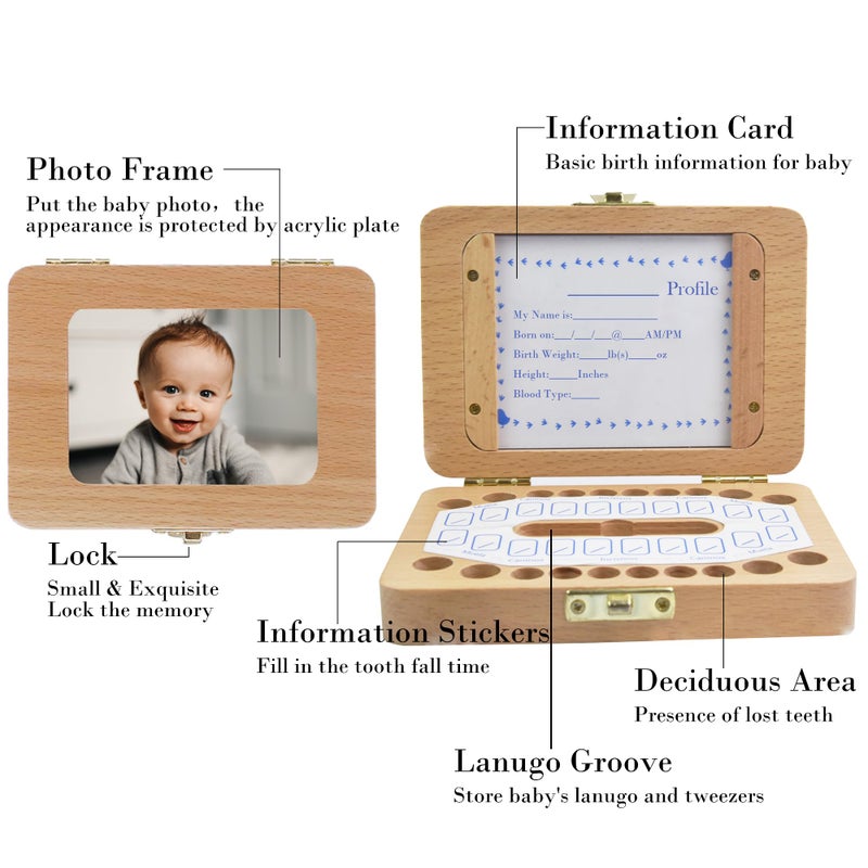 MOLFUJ Baby Tooth Fairy Keepsake Box, Newborn Personalized Wooden Storage Album for Lost Tooth, Children Memory Boxes to Save First Teeth & Hair, Tooth Holders for Lost Teeth - Image 3